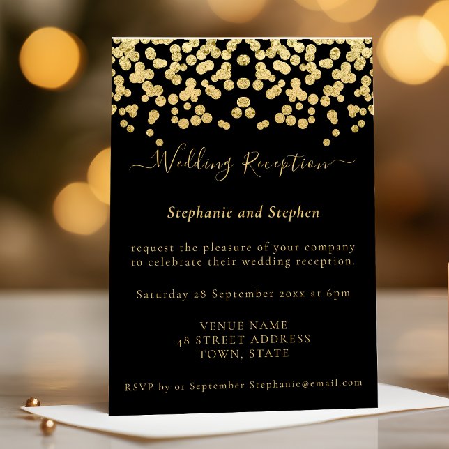 Invitación Recepción de Boda con Confeti Brillante Dorado y N (Subido por el creador)