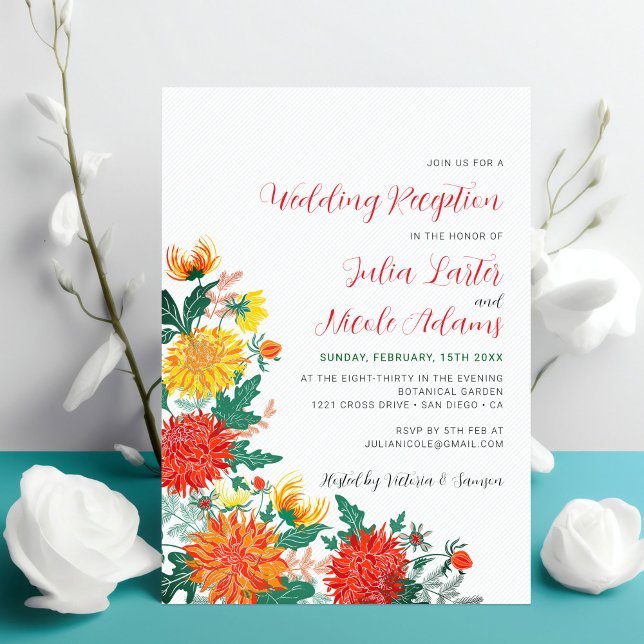 Invitación Recepción de Boda con Dalias Amarillas Suaves de P (Subido por el creador)