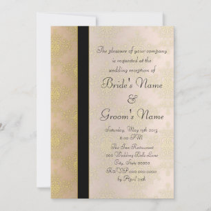 Invitación Recepción de boda con damasco dorado y rosa