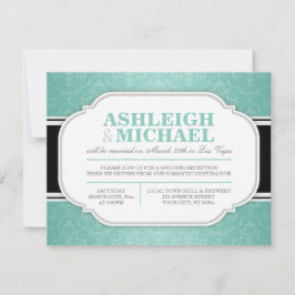 Invitación Recepción de Boda con Damasco Gris y Verde Agua SO