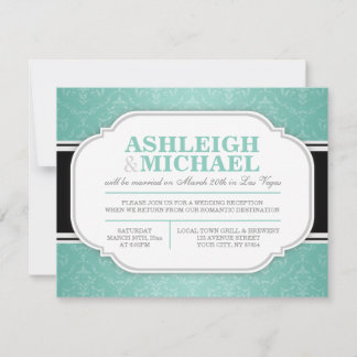 Invitación Recepción de Boda con Damasco Gris y Verde Agua SO