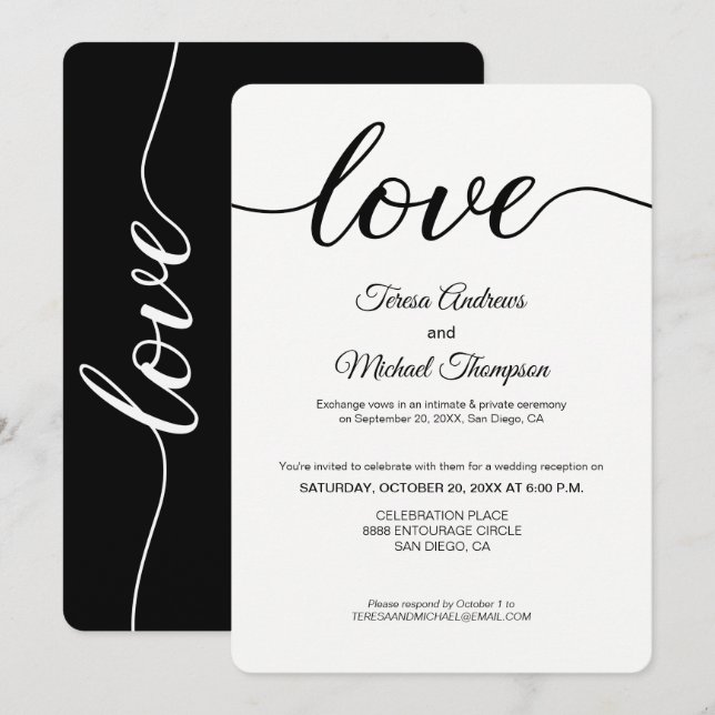 Invitación Recepción de Boda con Escapada y Guión de Amor Sim (Anverso / Reverso)