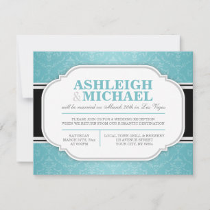 Invitación Recepción de Boda con Estampado de Damasco Gris y