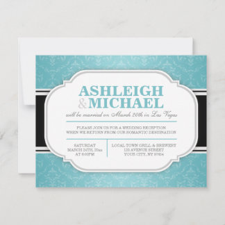 Invitación Recepción de Boda con Estampado de Damasco Gris y 