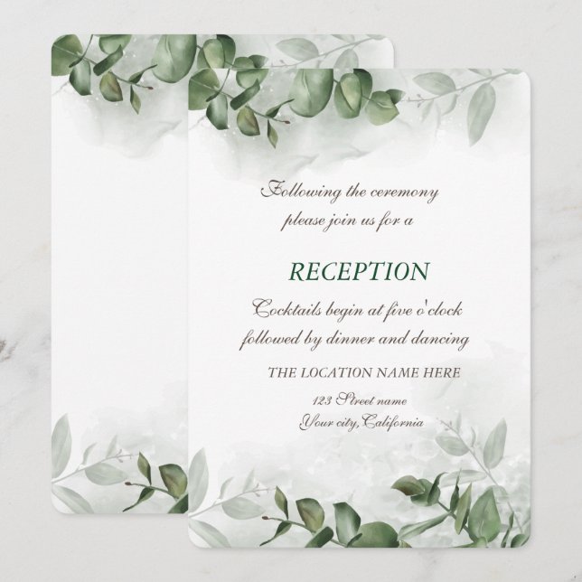 Invitación Recepción de boda con eucalipto en acuarela (Anverso / Reverso)