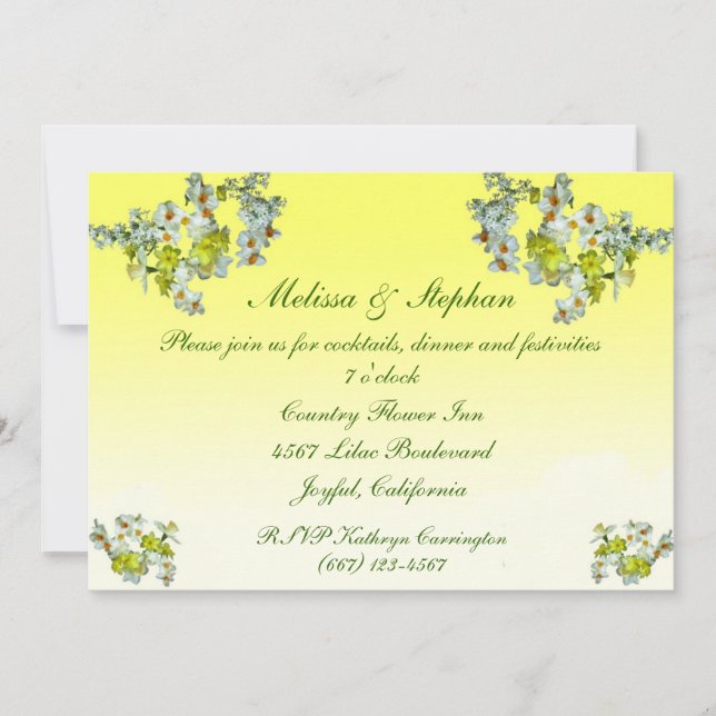 Invitación Recepción de Boda con Flora Amarilla (Anverso)