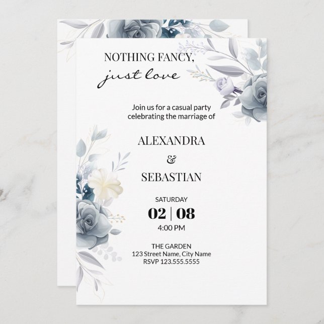 Invitación Recepción de boda con flores de acuarela (Anverso / Reverso)