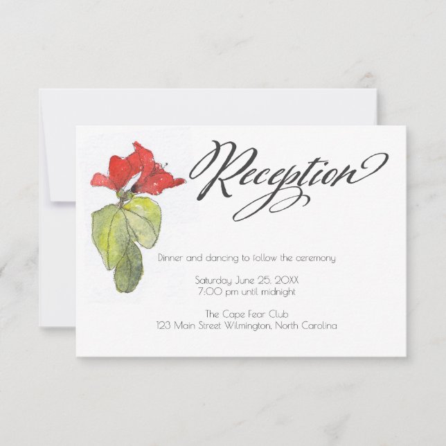 Invitación Recepción de Boda con Flores Rojas Caligrafía Scri (Anverso)