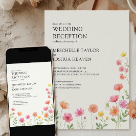 Invitación Recepción de Boda con Flores Silvestres Rosa Naran