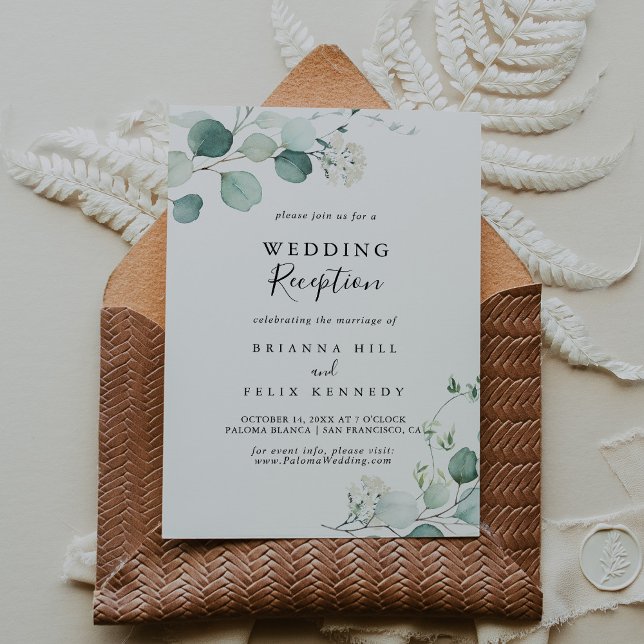Invitación Recepción de Boda con Follaje de Eucalipto Verde d (Subido por el creador)