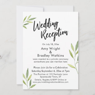 Invitación Recepción de Boda con Follaje en Acuarela Verde