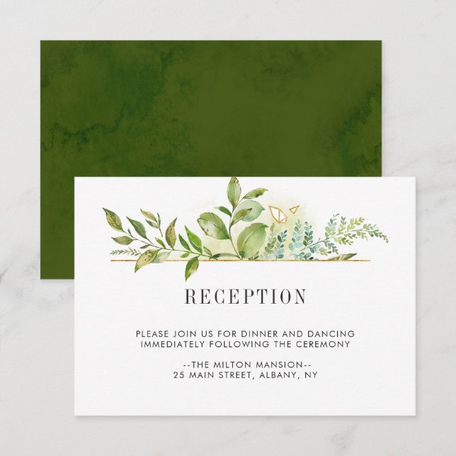 Invitación Recepción de Boda con Follaje Verde Floral Silvest (Anverso / Reverso)