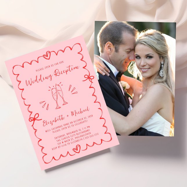 Invitación Recepción de Boda con Foto Caprichosa (Whimsical Photo Wedding Reception Invitation)