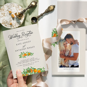 Invitación Recepción de Boda con Foto de Flor de Naranja Sola