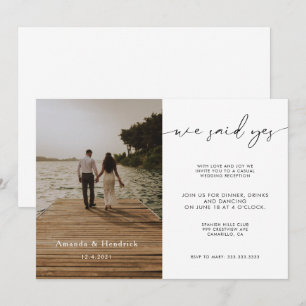 Invitación Recepción de boda con foto de guión moderno solo