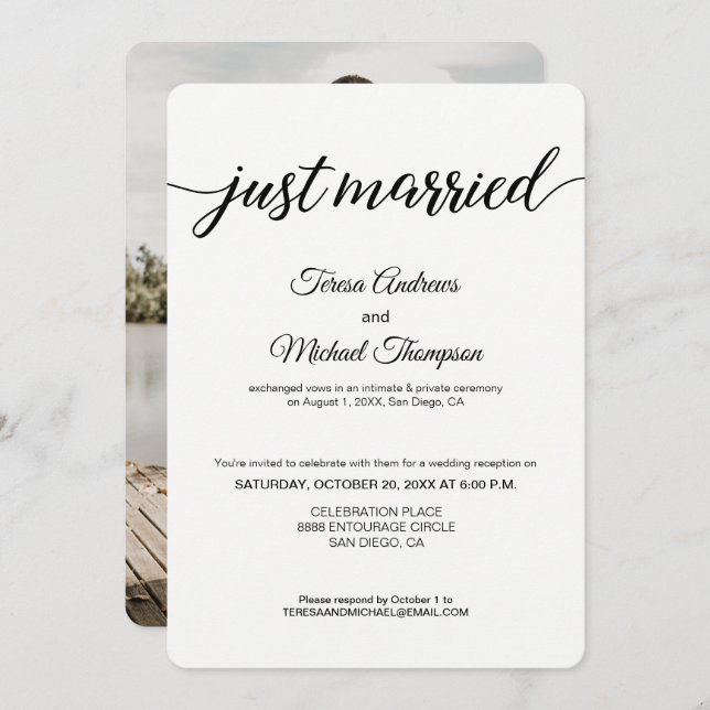 Invitación Recepción de Boda con Foto de Recién Casados Simpl (Anverso / Reverso)