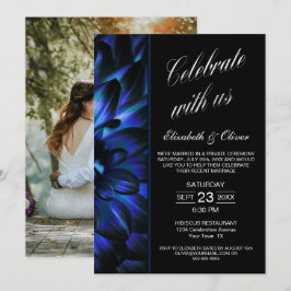 Invitación Recepción de Boda con Foto Floral Azul