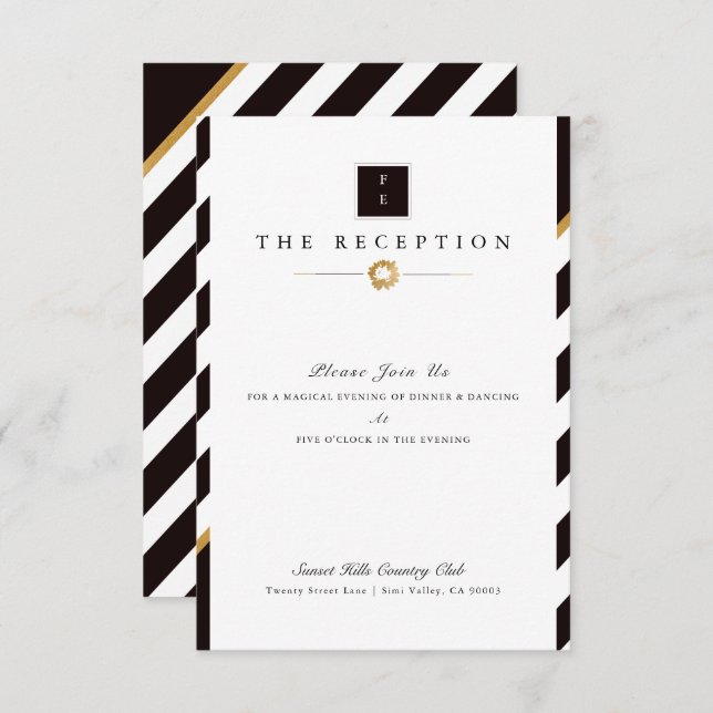 Invitación Recepción de Boda con Franja Negra y Dorada Elegan (Anverso / Reverso)