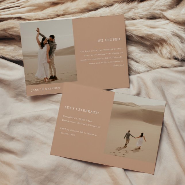 Invitación Recepción de boda con fuga moderna beige de 2 foto (Subido por el creador)