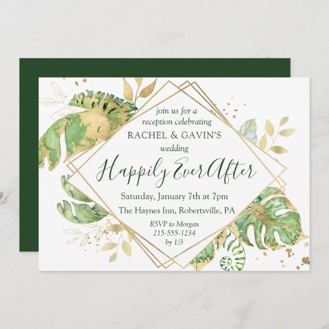 Invitación Recepción de Boda con Fuga Tropical Elegante (Anverso / Reverso)