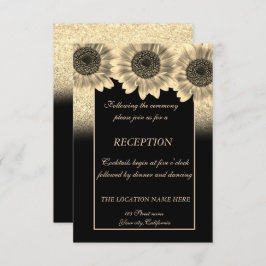 Invitación Recepción de boda con girasoles y brillo dorado