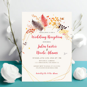 Invitación Recepción de Boda con Helechos y Follaje de Hongos