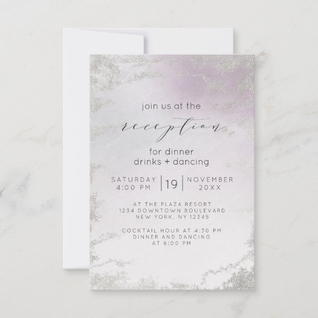 Invitación Recepción de Boda con Hoja de Plata y Púrpura Clar (Anverso)