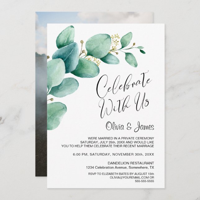 Invitación Recepción de Boda con Hojas de Eucalipto Personali (Anverso / Reverso)