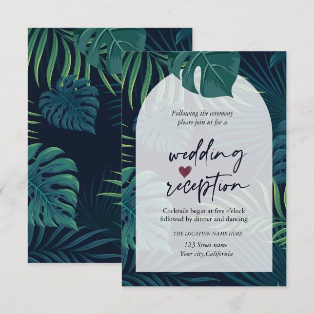 Invitación Recepción de boda con hojas de palma exóticas  (Anverso / Reverso)