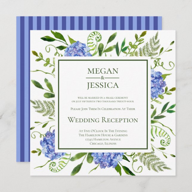 Invitación Recepción de Boda con Hortensias Azules (Anverso / Reverso)
