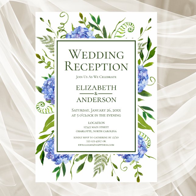 Invitación Recepción de Boda con Hortensias Azules (Subido por el creador)