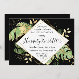 Invitación Recepción de Boda con Huida Tropical Negra y Dorad