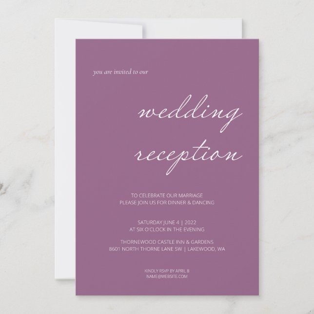 Invitación Recepción de Boda con Letra de Caligrafía Elegante (Anverso)