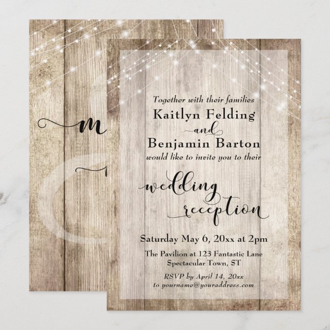 Invitación Recepción de Boda con Madera Rústica y Cuerdas de  (Anverso / Reverso)