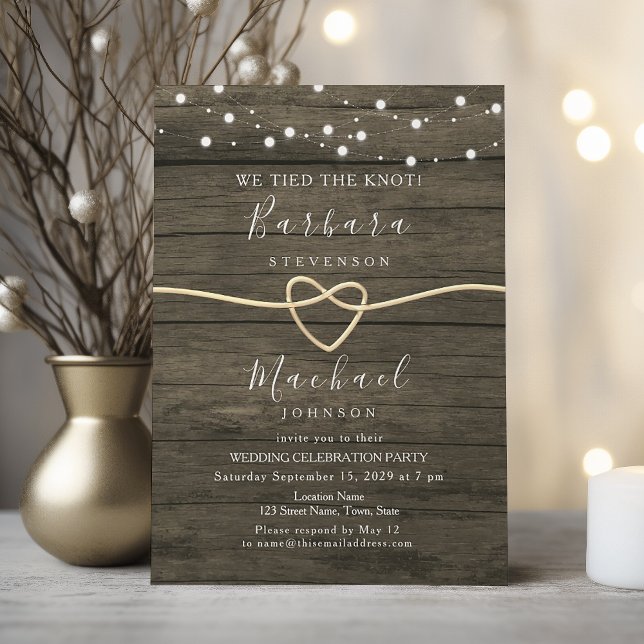 Invitación Recepción de Boda con Madera Rústica y Luces de Cu (Subido por el creador)