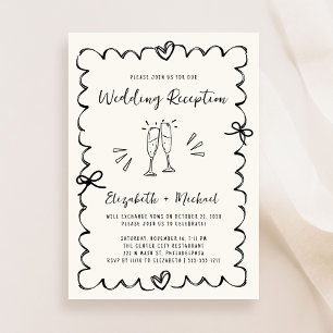 Invitación Recepción de Boda con Marco Ondulado Dibujado a Ma