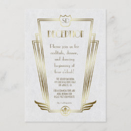 Invitación Recepción de Boda con Monograma Art Déco de Oro Re