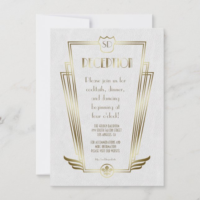 Invitación Recepción de Boda con Monograma Art Déco Dorado Re (Anverso)