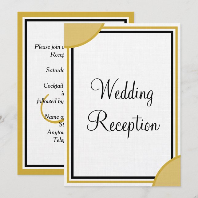 Invitación Recepción de Boda con Monograma Dorado Blanco (Anverso / Reverso)