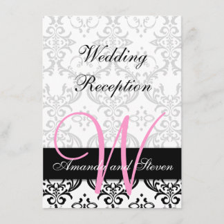 Invitación Recepción de Boda con Monograma Rosa Damasco Hermo