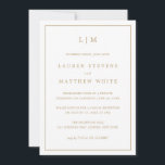 Invitación Recepción de Boda con Monograma Simple de Oro Anti<br><div class="desc">Anuncio de boda simple con invitación solo para recepción con un diseño moderno y elegante con tu monograma de dos letras en la parte superior y tus detalles rodeados de un borde delgado. Todo el texto está en un dorado falso, sobre un fondo blanco y la parte posterior es negra...</div>