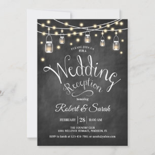 Invitación Recepción de boda con pizarra negra e iluminación