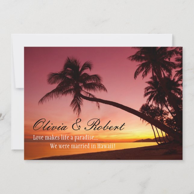 Invitación Recepción de Boda con Puesta de Sol en Playa Tropi (Anverso)