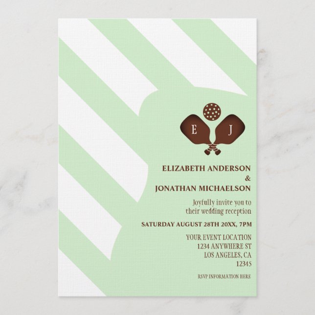 Invitación Recepción de Boda con Rayas de Pickleball Elegante (Anverso)