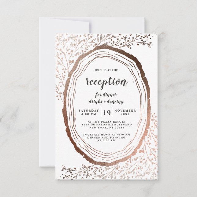Invitación Recepción de Boda con Rebanada de Madera Rústica y (Anverso)