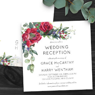 Invitación Recepción de Boda con Rosa Roja y Eucalipto Sólo