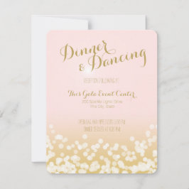 Invitación Recepción de Boda con Rosa Sonrojo y Brillo Dorado