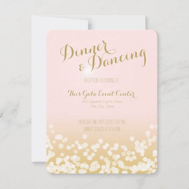 Invitación Recepción de Boda con Rosa Sonrojo y Brillo Dorado (Anverso)