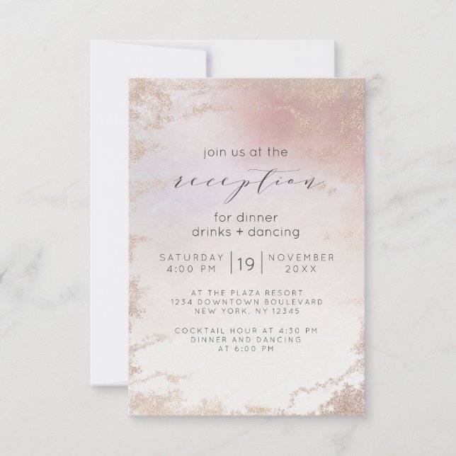 Invitación Recepción de Boda con Sombra Rosa Blush Helada con (Anverso)