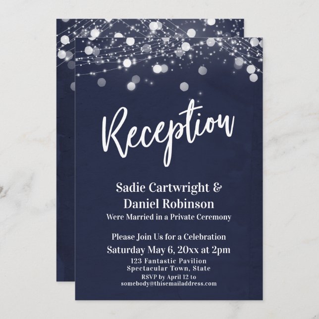 Invitación Recepción de Boda con Textura de Navy y Luces (Anverso / Reverso)